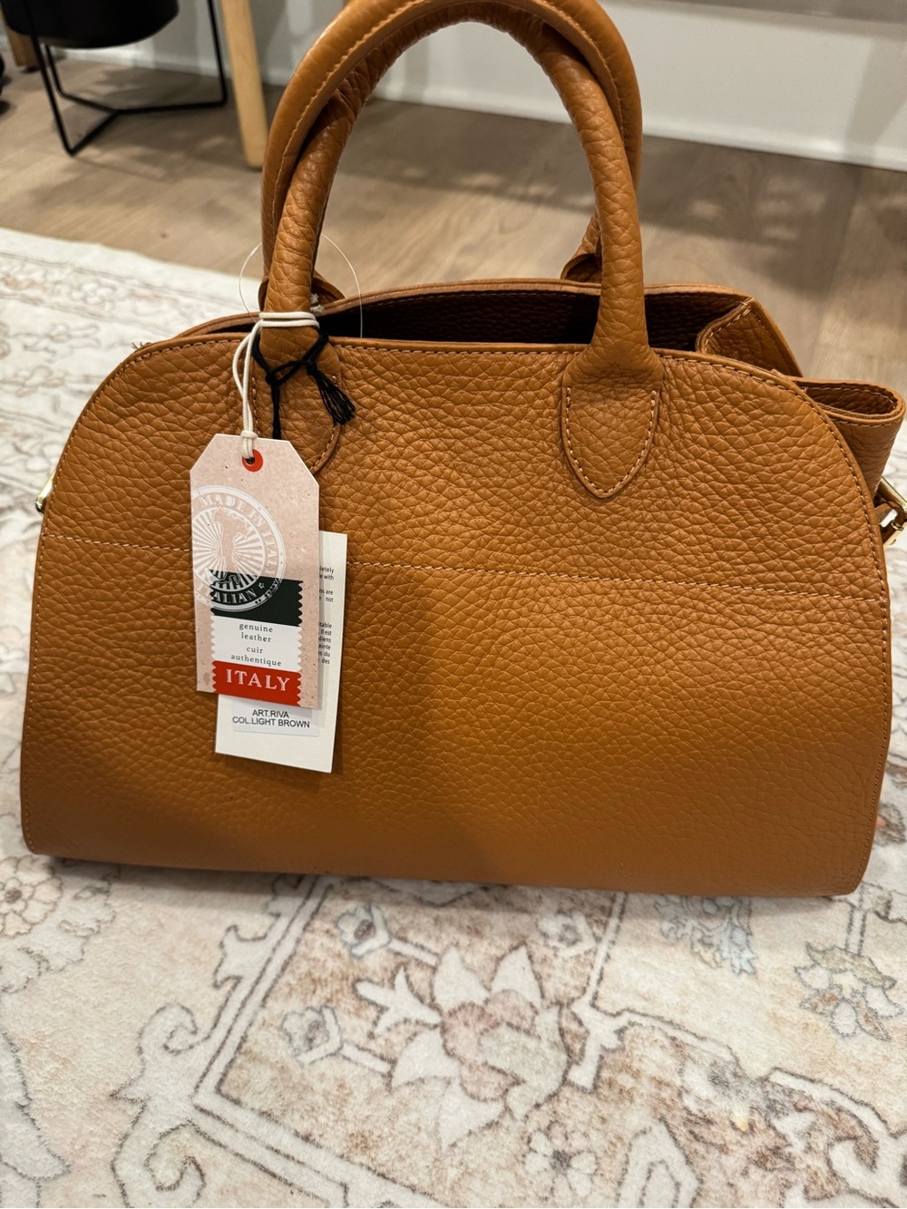 T.J.Maxx Cognac Pebbled Leather Top-Handle Satchel